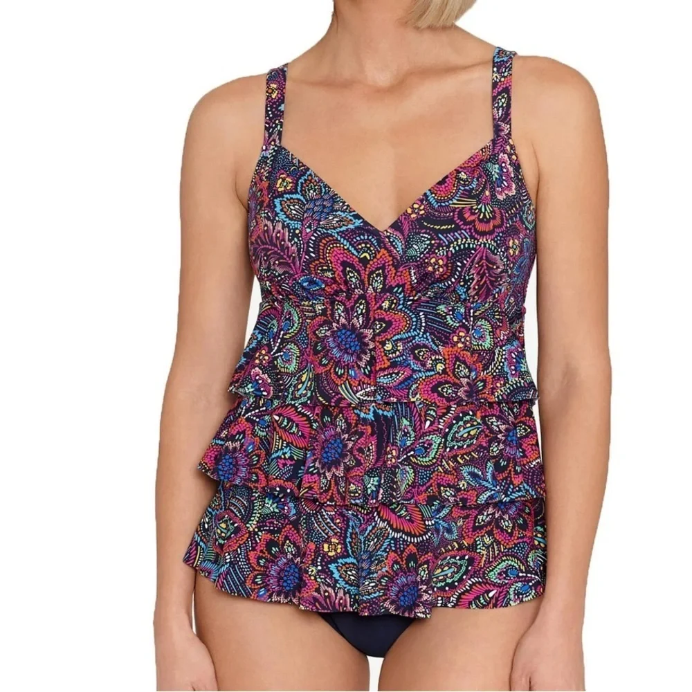 NWT Swim Solutions Womens Floral Tummy Control Tankini Swimsuit - Picture 7 of 9